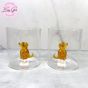 2 Dolce Vita Floating Dog Glass Tumbler Drinking Glasses Set